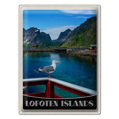 Blechschild Reise 30x40cm Lofoten Island Norwegen Fluss Häuschen