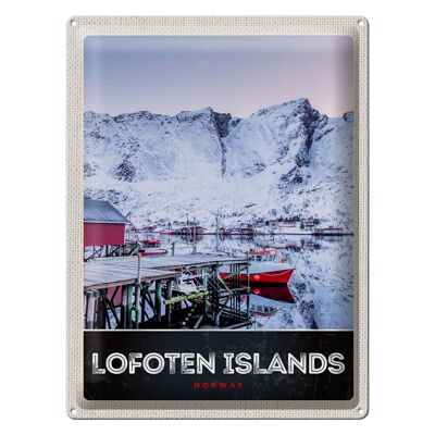 Targa in metallo da viaggio 30x40 cm Isola delle Lofoten Norvegia Neve invernale