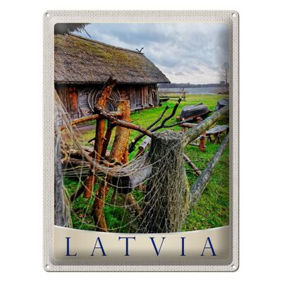 Blechschild Reise 30x40cm Lettland Natur Häuschen Urlaub Europa