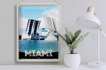 Panneau de voyage en étain, 30x40cm, Miami, amérique, états-unis, pont, navires, mer 3