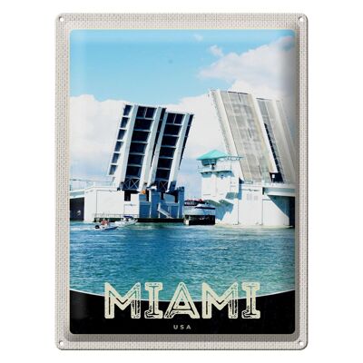Cartel de chapa de viaje, 30x40cm, Miami, América, EE. UU., puente, barcos, mar