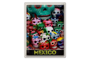 Panneau en étain voyage 30x40cm, Mexique, Amérique, États-Unis, crânes colorés 1