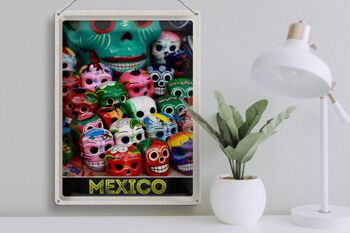 Panneau en étain voyage 30x40cm, Mexique, Amérique, États-Unis, crânes colorés 3
