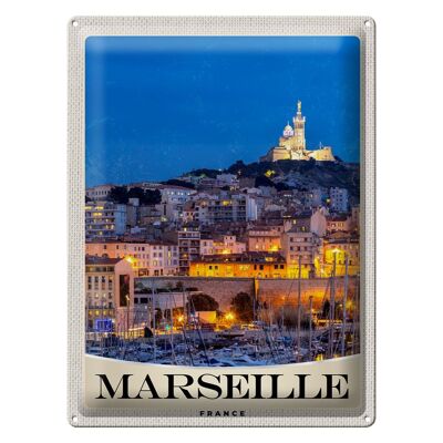 Cartel de chapa de viaje 30x40cm Marsella Francia Iglesia Noche