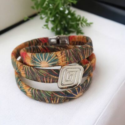 Triple wrap cork cuff bracelet "Amazonia"