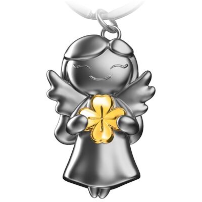 "Star" Guardian Angel Keyring - Lucky Angel with Clover Leaf - Angel Lucky Charm