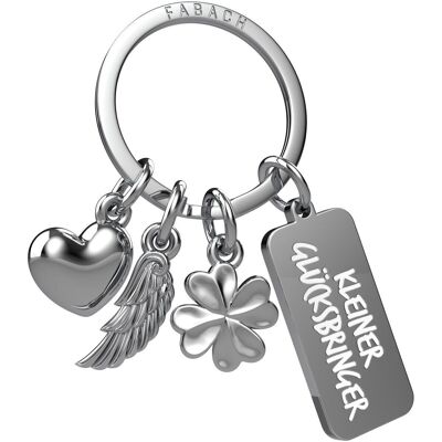 "3 Charms" Guardian Angel Keyring - Angel Heart Clover Lucky Charm with Message Engraving "Little Lucky Charm"