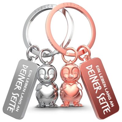 Pendentif partenaire « Frosty » avec cœur - porte-clés pingouin avec gravure « A life at your side » - joli pendentif pingouin pour couples