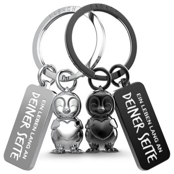 Pendentif partenaire « Frosty » avec cœur - porte-clés pingouin avec gravure « A life at your side » - joli pendentif pingouin pour couples 2