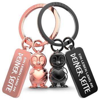 Pendentif partenaire « Frosty » avec cœur - porte-clés pingouin avec gravure « A life at your side » - joli pendentif pingouin pour couples 3