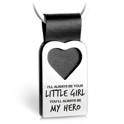 "Always your little girl, always my hero" heart keychain with engraving made of leather