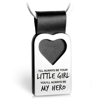 Porte-clés coeur "Toujours ta petite fille, toujours mon héros" avec gravure en cuir 1