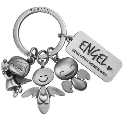 "3 Angels" Guardian Angel Keyring - Angel Lucky Charm with Message Engraving "Angels accompany your way"