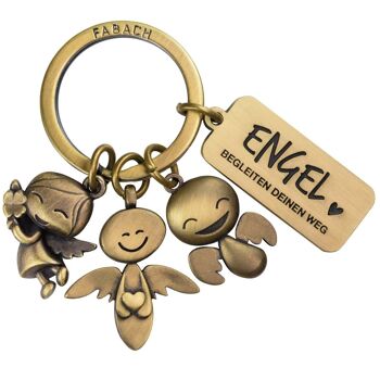 Porte-clés ange gardien "3 anges" - porte-bonheur ange avec gravure message "Les anges accompagnent votre chemin" 3