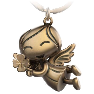Llavero del ángel de la guarda "Lucky" - amuleto de la suerte del ángel - ángel de la suerte de la buena suerte con hoja de trébol