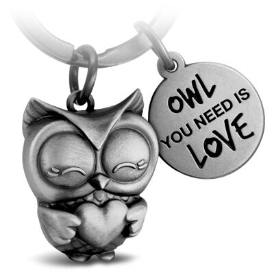 Portachiavi gufo "Gufo che ti serve è Amore" Owly con cuore e incisione - dolce portafortuna a forma di gufo