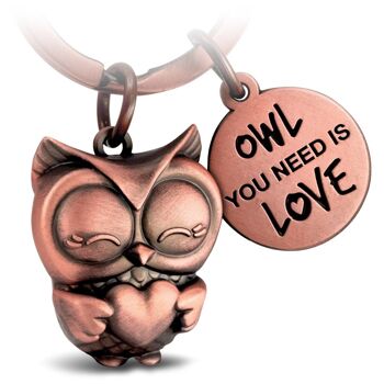Porte-clés hibou "Owl you need is Love" Owly avec coeur et gravure - porte-bonheur hibou doux 3