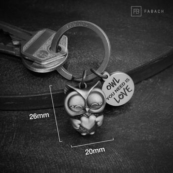 Porte-clés hibou "Owl you need is Love" Owly avec coeur et gravure - porte-bonheur hibou doux 8