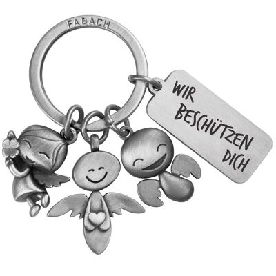 "3 Angels" Guardian Angel Keyring - Angel Lucky Charm with Message Engraving "We protect you"