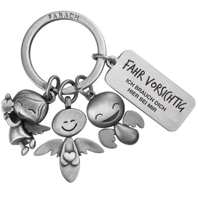 "3 Angels" Guardian Angel Keychain - Angel Lucky Charm with Message Engraving "Drive carefully - I need you here with me"