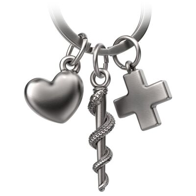 "Asclepius Staff" keychain with medical cross and heart - Asclepius staff as a gift for doctor, nurse