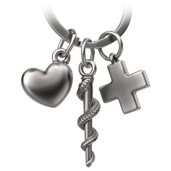 Porte-clés "Bâton d'Asclépios" avec croix médicale et cœur - Bâton d'Asclépios en cadeau pour médecin, infirmière, infirmière 1