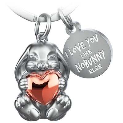 Llavero con forma de conejo "Te amo como ningún otro conejito" con grabado - amuleto de la suerte con corazón