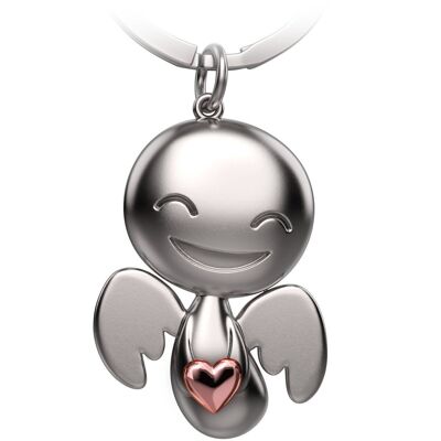 "Happy" with heart - Guardian angel keychain - Sweet angel lucky charm with heart