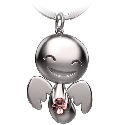 "Happy" with cloverleaf - Guardian angel keychain - Sweet angel lucky charm with cloverleaf