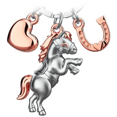 Llavero de caballo "Pony" con corazón y herradura - regalo de amuleto de la suerte para los amantes de los caballos