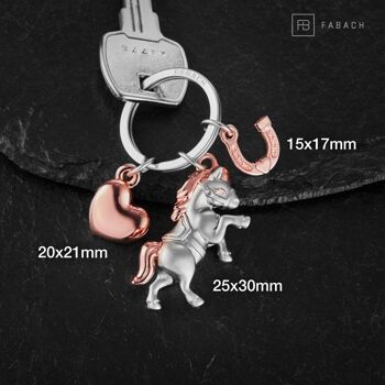 Porte-clés cheval "Poney" avec coeur et fer à cheval - cadeau porte-bonheur pour les amateurs de chevaux 8