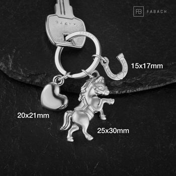 Porte-clés cheval "Poney" avec coeur et fer à cheval - cadeau porte-bonheur pour les amateurs de chevaux 10