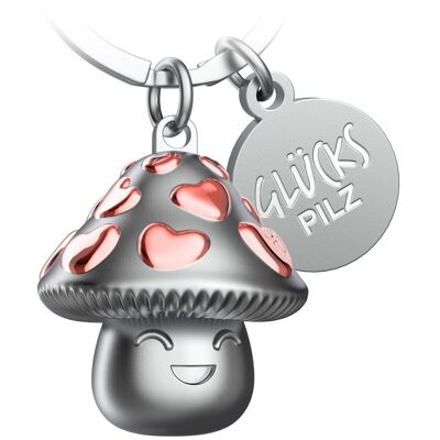 "Champ" lucky charm keychain with engraving - cute lucky mushroom with heart - good luck and success