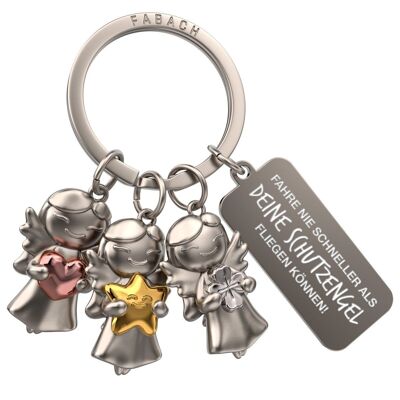 "3 Stars" Guardian Angel Keyring - Angel Lucky Charm with Engraving "Never drive faster than your guardian angels can fly"