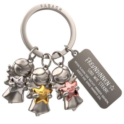 Porte-clés ange gardien "3 Étoiles" - porte-bonheur ange avec gravure "Les copines sont comme des étoiles"