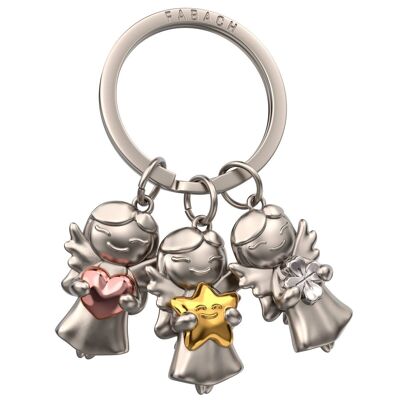 Porte-clés ange gardien "3 étoiles" - porte-bonheur ange - ange porte-bonheur avec feuille de trèfle, coeur et étoile