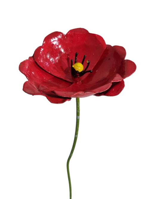 METAL RED POPPY FLOWER ON STICK