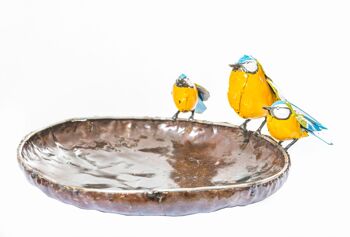 Mangeoire pour animaux en métal, grand bol à mésange bleu
