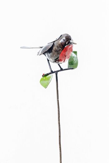 ROUGE MOYEN EN MÉTAL SUR BÂTON AVEC FEUILLES