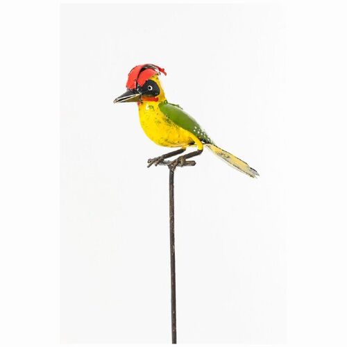 METAL GREEN WOODPECKER MEDIUM ON STICK