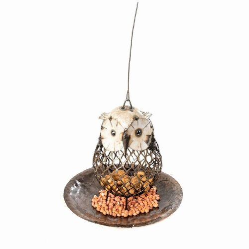 METAL MESH OWL BOWL FEEDER HANGING