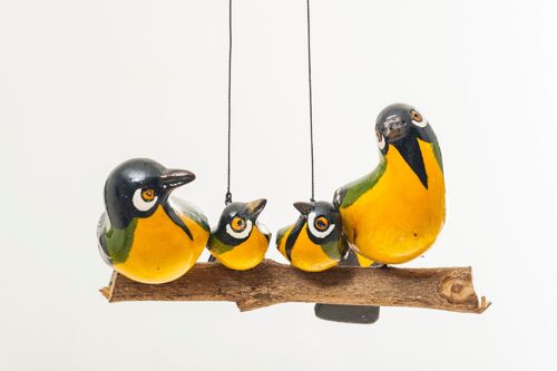 WOODEN GREAT TIT FAMILY OF 4