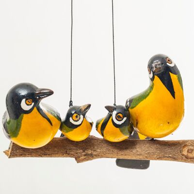 WOODEN GREAT TIT FAMILY OF 4