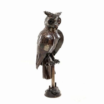 METAL NATURAL SMALL OWL ON POLE