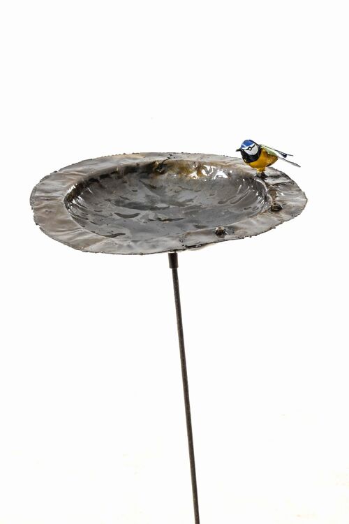 METAL SINGLE BLUE TIT PLATE BOWL ON STICK