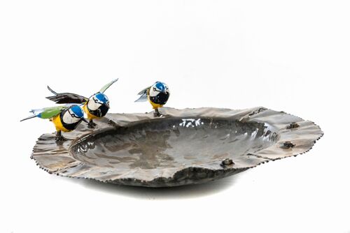 METAL FAM OF 3 BLUE TIT PLATE BOWL PET FEEDER