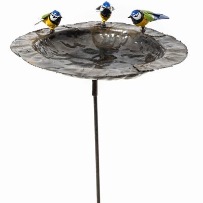 METAL FAM OF 3 BLUE TIT PLATE BOWL ON STICK