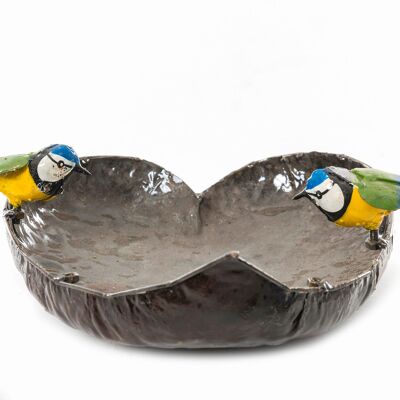 METAL COUPLE BLUE TIT LARGE HEART BOWL PET FEEDER