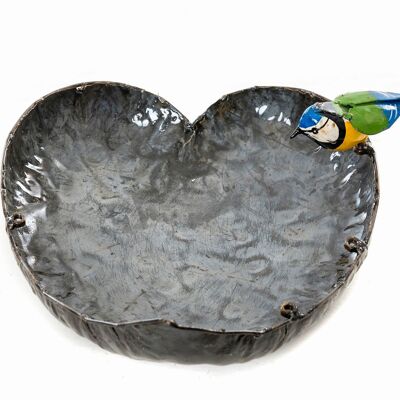 METAL SINGLE BLUE TIT LARGE HEART BOWL PET FEEDER