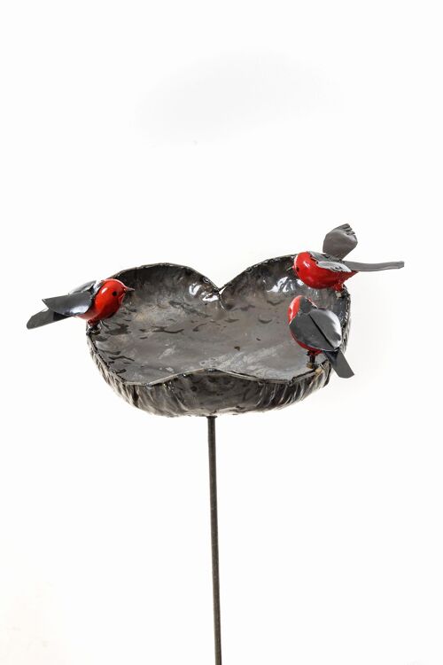 METAL FAM OF 3 ROBIN LARGE HEART BOWL ON STICK